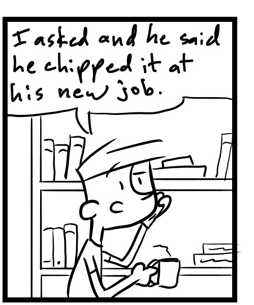 A four-panel comic about people talking on the phone about workers comp - Panel 2