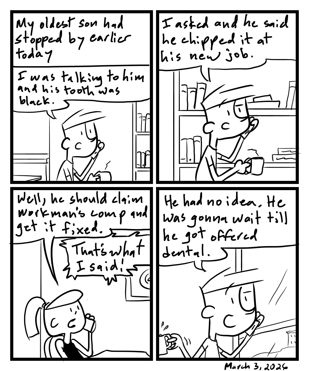 A four-panel comic about people talking on the phone about workers comp