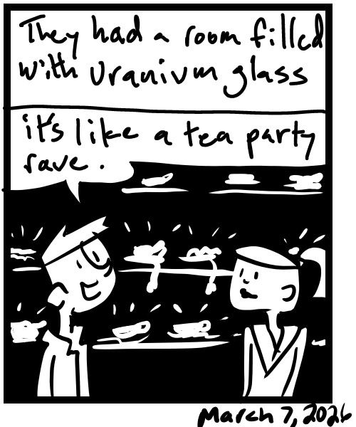 A four-panel comic about people looking for vintage items and seeing a blacklight room - Panel 4