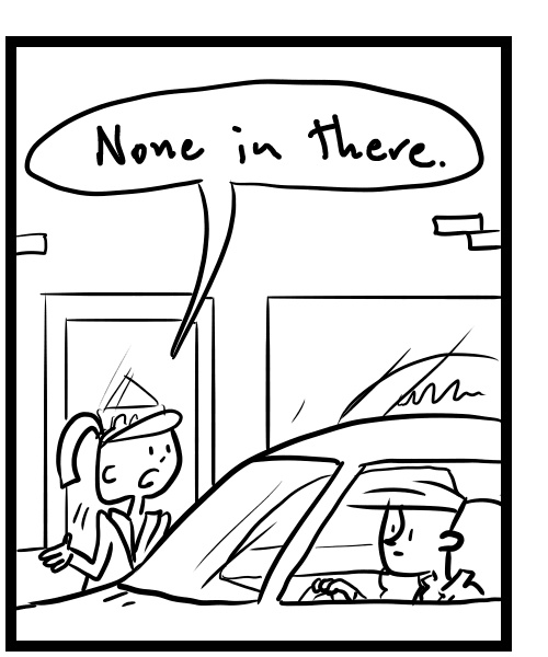 A four-panel comic about people looking for an empty table at coffee shops - Panel 2