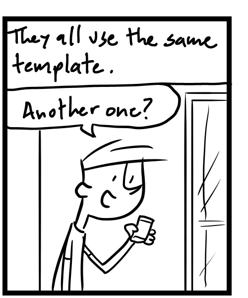 A four-panel comic about a person reading an email on his phone - Panel 2