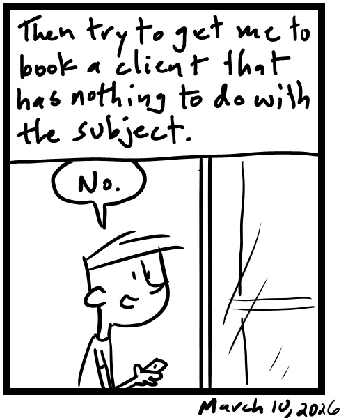 A four-panel comic about a person reading an email on his phone - Panel 4
