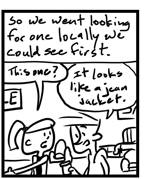 A four-panel comic about people shopping for a couch - Panel 2
