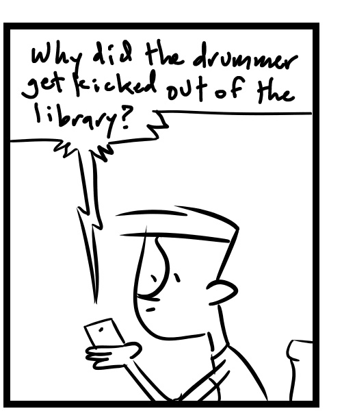 A four-panel comic about a person asking his phone to tell a joke - Panel 2