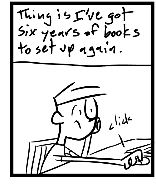 A four-panel comic about a person clicking over and over to create an ebook - Panel 3