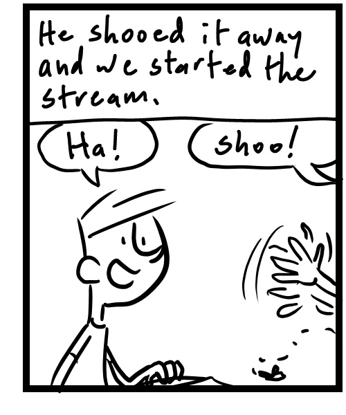 A four-panel comic about people at a band practice finding a bug sitting on their mic - Panel 3