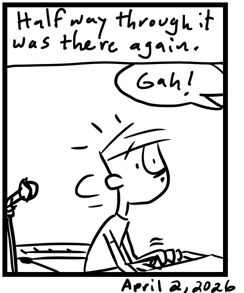 A four-panel comic about people at a band practice finding a bug sitting on their mic - Panel 4