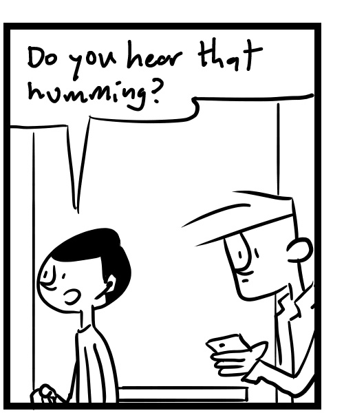 A four-panel comic about people talking on an elevator - Panel 2