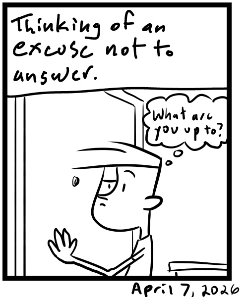 A four-panel comic about a person thinking if they should answer a knock at the door - Panel 4