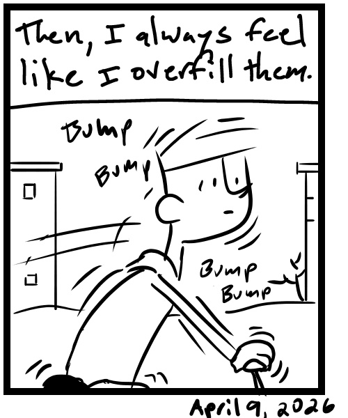 A four-panel comic about a person taking their bike to put air in the tires - Panel 4