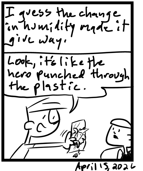 A four-panel comic about people tracking down a sound that seems to be comic from a comic book - Panel 4