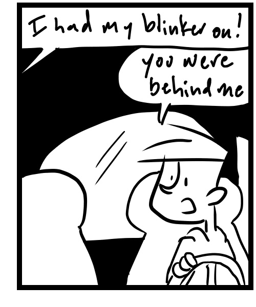 A four-panel comic about a person getting yelled at for parking his car - Panel 3