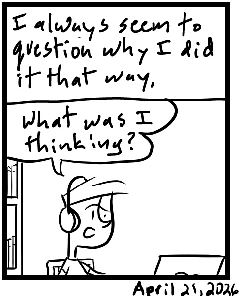 A four-panel comic about a person working on recording vocals for a song idea - Panel 4