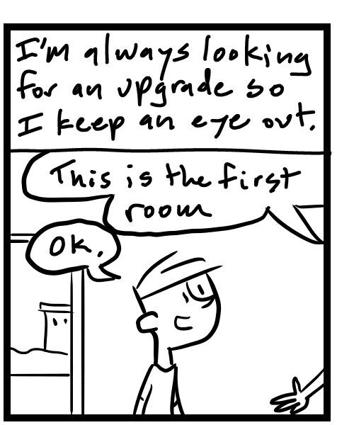 A four-panel comic about a person looking at a studio space for rent - Panel 2