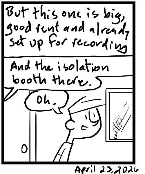 A four-panel comic about a person looking at a studio space for rent - Panel 4