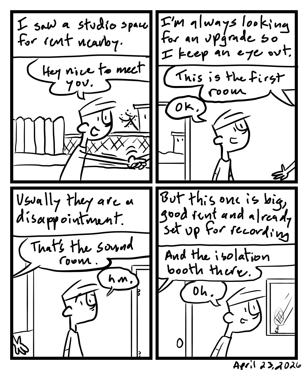 A four-panel comic about a person looking at a studio space for rent