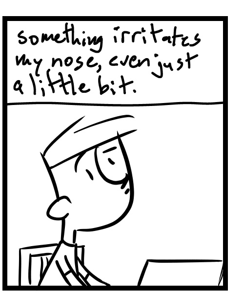 A four-panel comic about a person thinking about the concept of sneezing - Panel 2