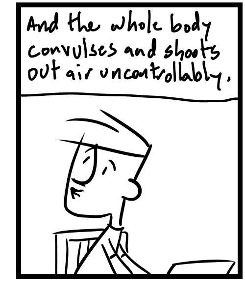 A four-panel comic about a person thinking about the concept of sneezing - Panel 3