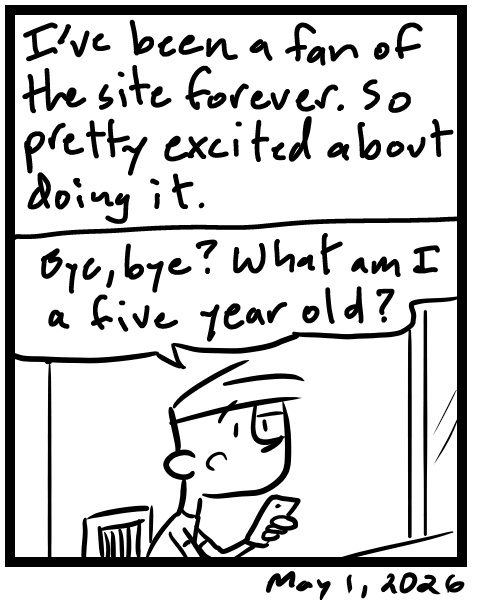 A four-panel comic about a person talking on the phone and ending by saying bye bye - Panel 4