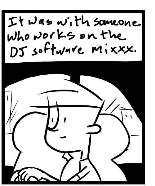 A four-panel comic about a person doing different things on a Sunday like a podcast and getting coffee - Panel 2