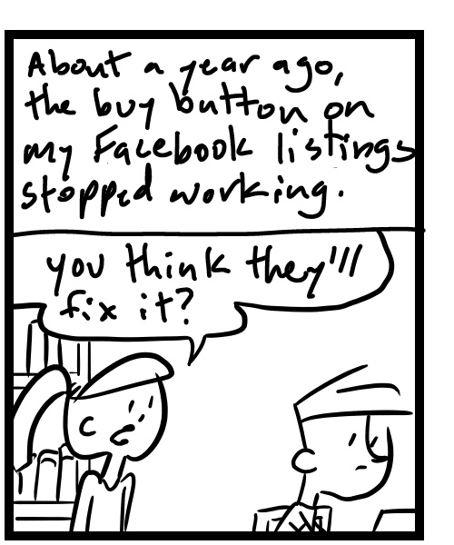 A four-panel comic about a person contacting Facebook support to fix their account - Panel 2