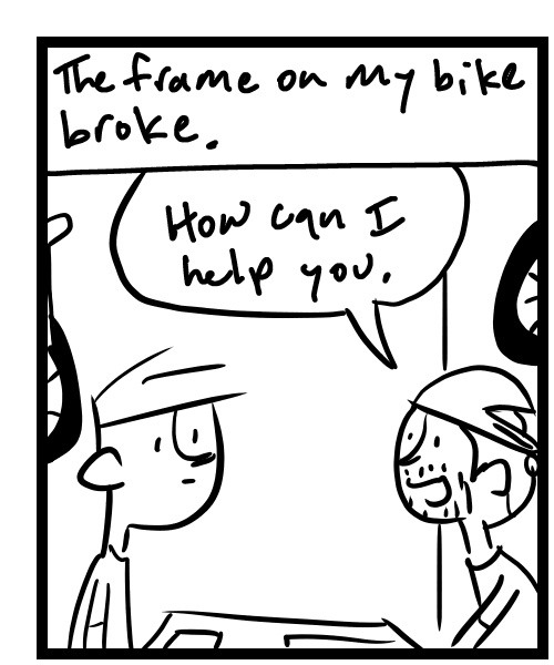 A four-panel comic about a person looking to get a new bike - Panel 1