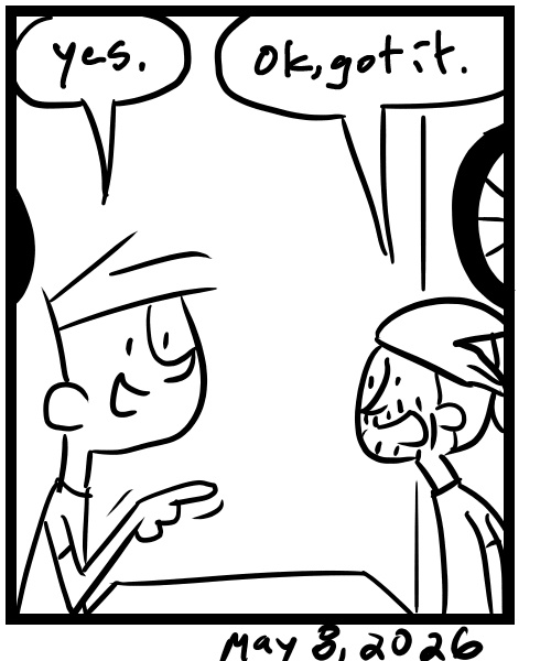 A four-panel comic about a person looking to get a new bike - Panel 4