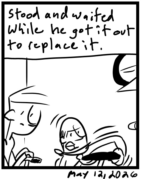 A four-panel comic about a person buying a bike but the seat won't adjust - Panel 4