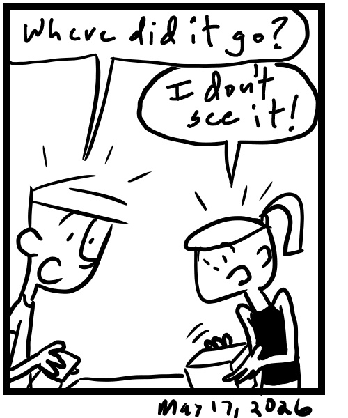 A four-panel comic about people trying to get a spider from the ceiling - Panel 4