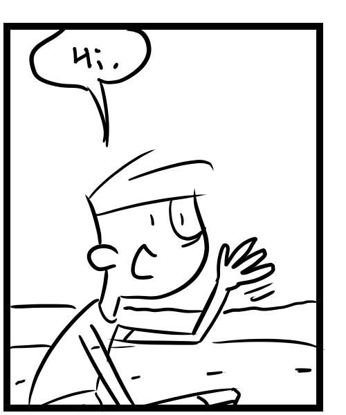 A four-panel comic about a person riding their bike an misunderstanding a signal - Panel 2