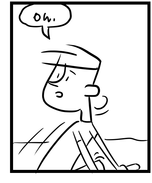 A four-panel comic about a person riding their bike an misunderstanding a signal - Panel 3