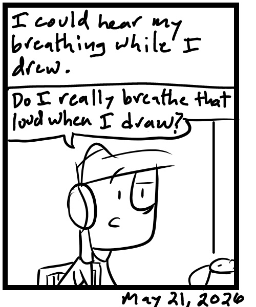 A four-panel comic about a person drawing while waiting to talk on a video chat - Panel 4