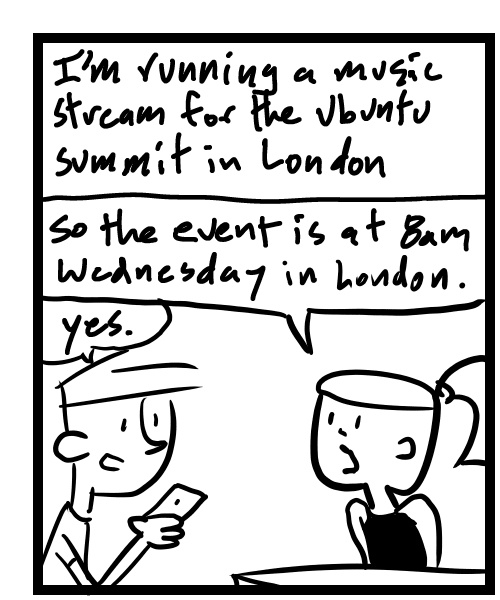 A four-panel comic about people discussing an event that is in a different timezone and getting confused - Panel 1