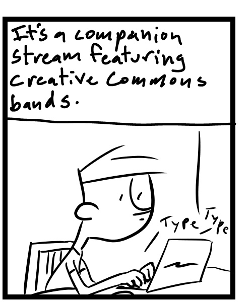 A four-panel comic about a person setting up a live music stream on a laptop - Panel 2