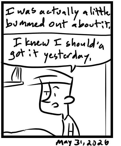 A four-panel comic about a person looking around an estate sale for a vintage drawing board - Panel 4
