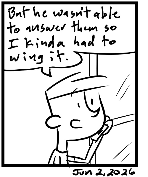 A four-panel comic about people talking on the phone about how a podcast interview went - Panel 4