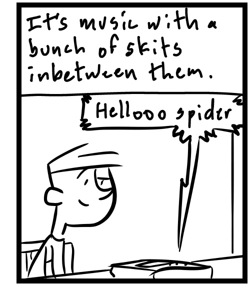 A four-panel comic about a person listening to an old cassette tape they made in high school - Panel 3
