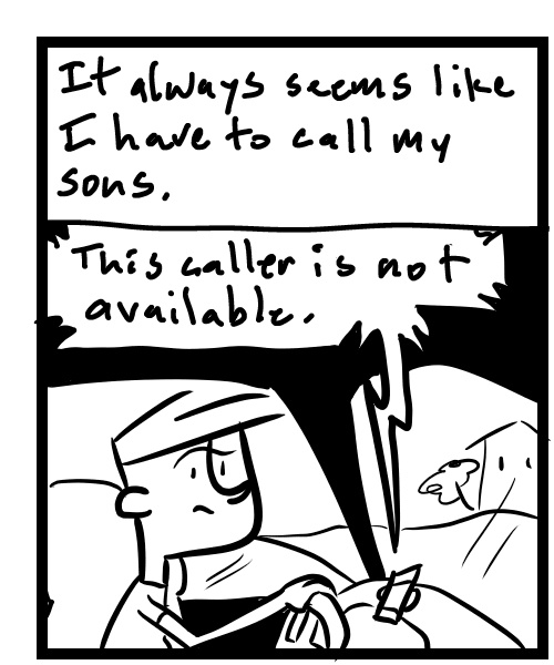 A four-panel comic about a person calling people on his phone in the car but no one answers - Panel 1