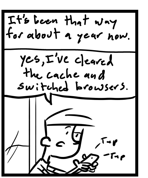 A four-panel comic about a person texting support about a Facebook marketplace issue - Panel 2