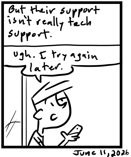 A four-panel comic about a person texting support about a Facebook marketplace issue - Panel 4