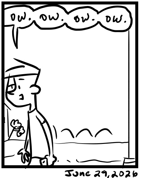 A four-panel comic about a person walking on buised heels while delivering food - Panel 4