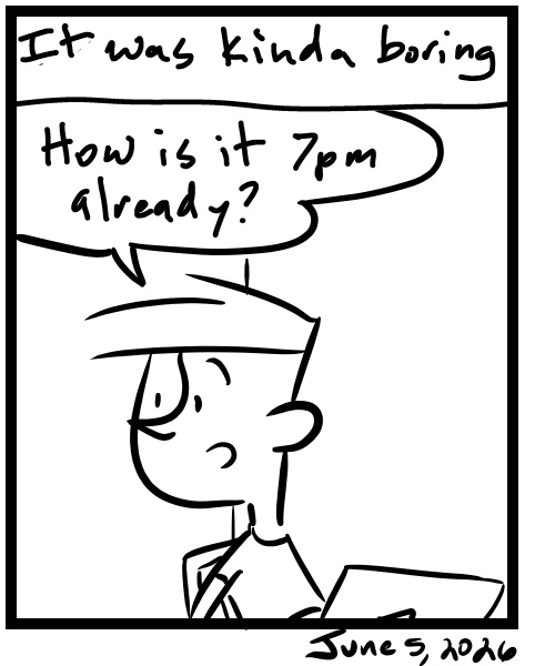 A four-panel comic about a person sitting with his injured feet elevated - Panel 4