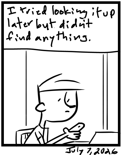 A four-panel comic about a person sitting seeing cop cars swarm a restaurant - Panel 4