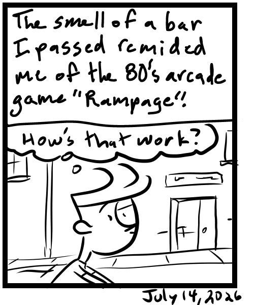 A four-panel comic about a person posting promos for a song and riding a bike and smelling something - Panel 4