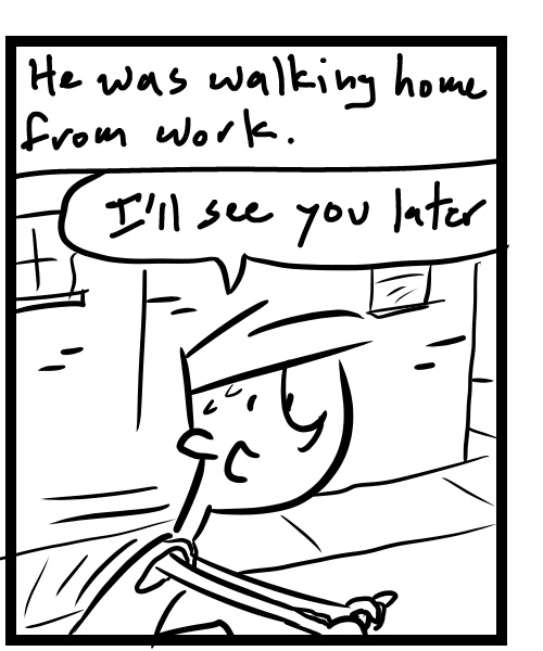 A four-panel comic about a person running into his son walking down the street - Panel 2