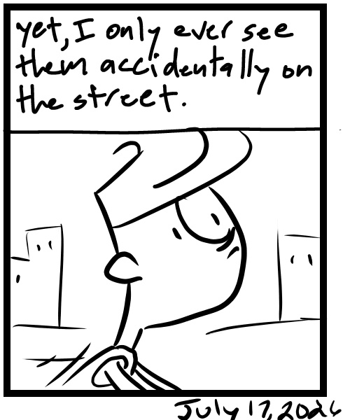 A four-panel comic about a person running into his son walking down the street - Panel 4