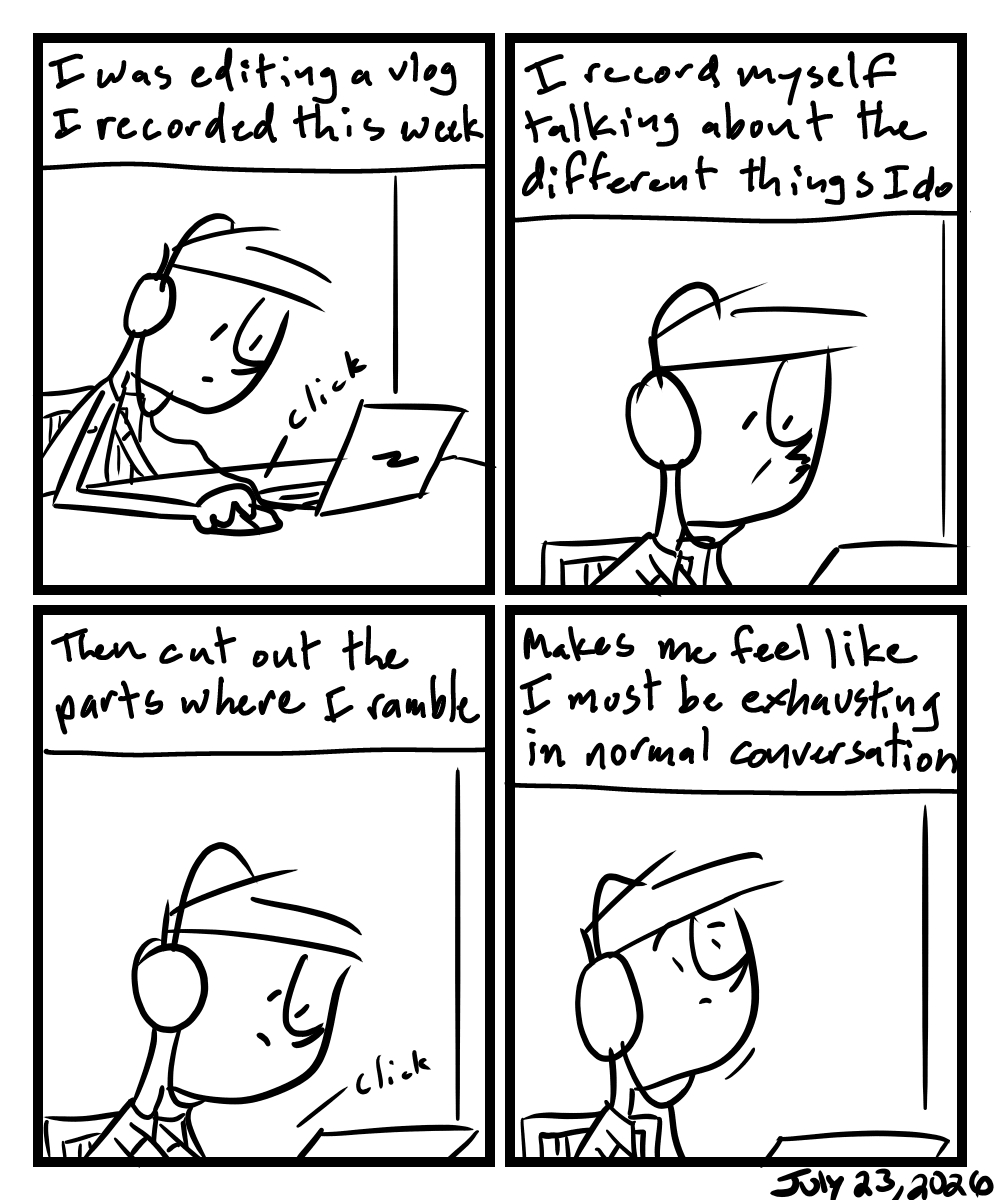 A four-panel comic about a person editing a video