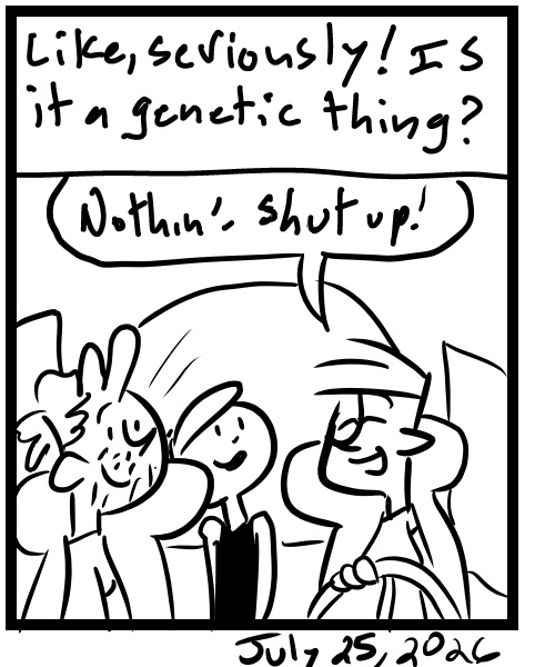 A four-panel comic about people driving on a car while one makes a pun - Panel 4