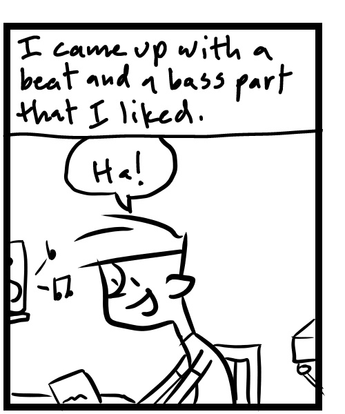 A four-panel comic about a person working on a song remix - Panel 2