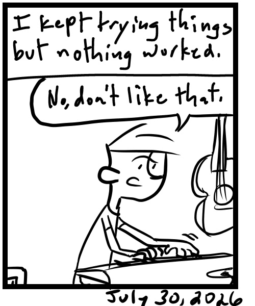 A four-panel comic about a person working on a song remix - Panel 4
